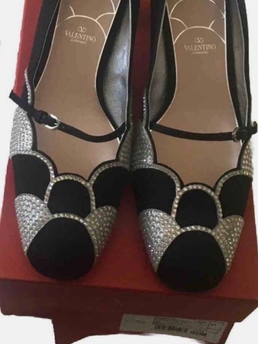 Valentino Garavani Bowow 45 Black Moiré Crystal Pumps VLogo IT 41 Full Set NIB